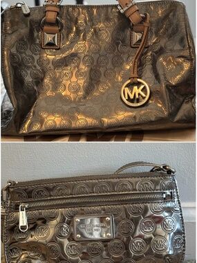 Michael Kors Metallic Leather Bag & Wristlet
